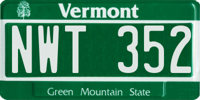 VT license plate NWT352