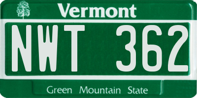 VT license plate NWT362