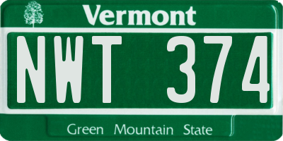 VT license plate NWT374