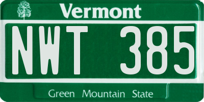 VT license plate NWT385