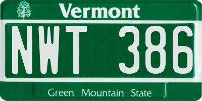 VT license plate NWT386