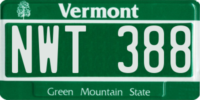 VT license plate NWT388