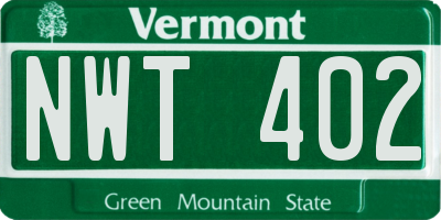 VT license plate NWT402