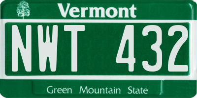 VT license plate NWT432