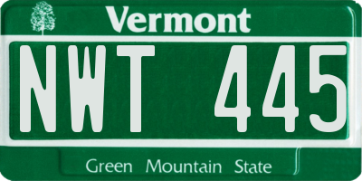 VT license plate NWT445