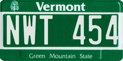 VT license plate NWT454