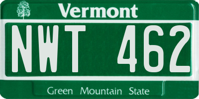 VT license plate NWT462