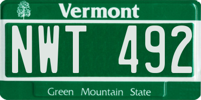 VT license plate NWT492