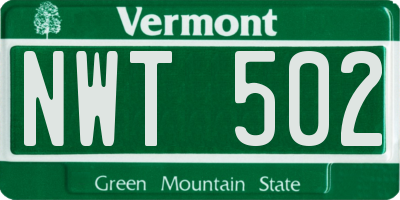 VT license plate NWT502