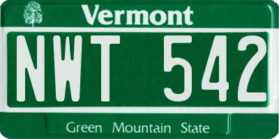 VT license plate NWT542