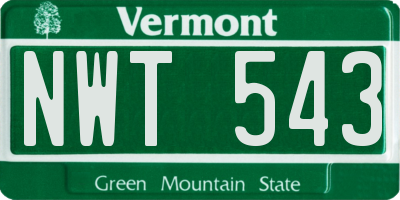 VT license plate NWT543
