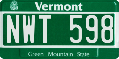VT license plate NWT598