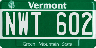 VT license plate NWT602