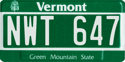 VT license plate NWT647