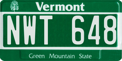 VT license plate NWT648