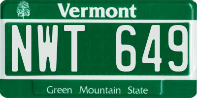 VT license plate NWT649