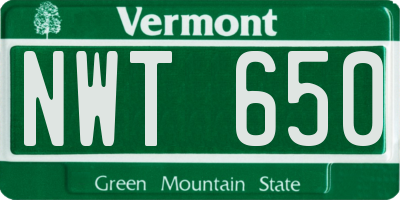 VT license plate NWT650
