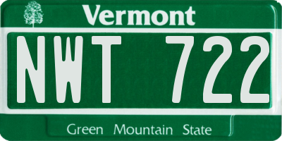VT license plate NWT722
