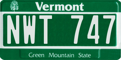 VT license plate NWT747