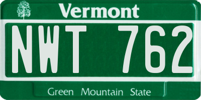 VT license plate NWT762