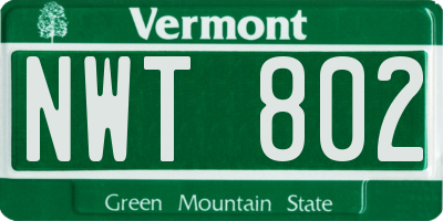 VT license plate NWT802
