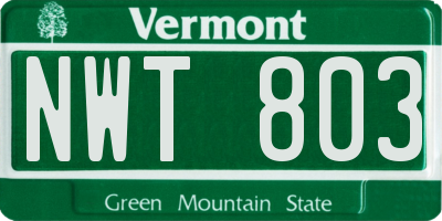 VT license plate NWT803