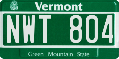 VT license plate NWT804