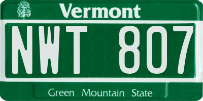 VT license plate NWT807