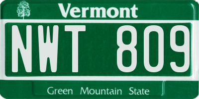 VT license plate NWT809