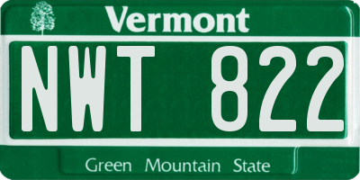 VT license plate NWT822