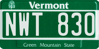 VT license plate NWT830