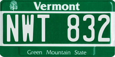 VT license plate NWT832