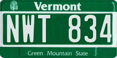 VT license plate NWT834