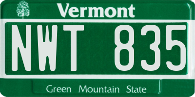 VT license plate NWT835