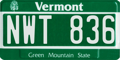VT license plate NWT836