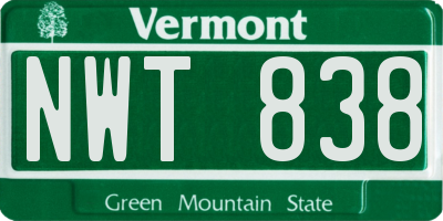 VT license plate NWT838