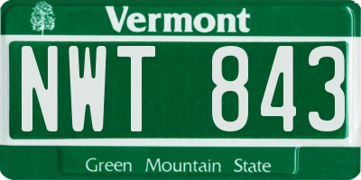 VT license plate NWT843