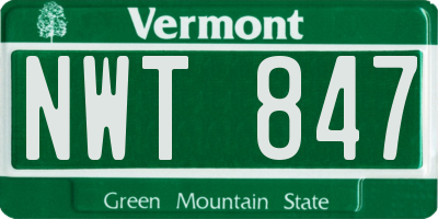 VT license plate NWT847