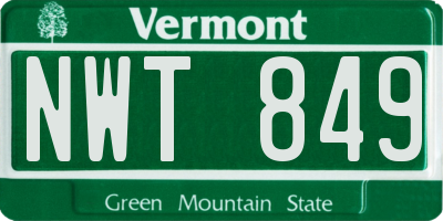 VT license plate NWT849