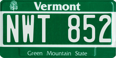 VT license plate NWT852