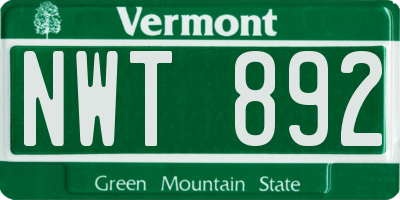 VT license plate NWT892