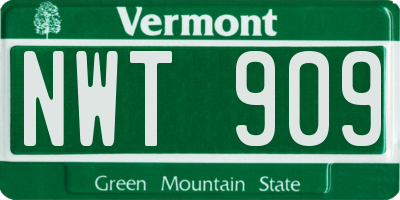 VT license plate NWT909