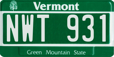 VT license plate NWT931