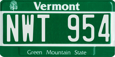 VT license plate NWT954