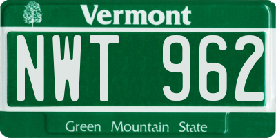 VT license plate NWT962