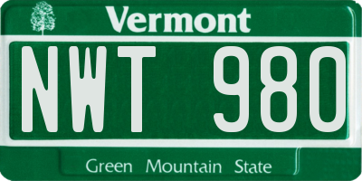 VT license plate NWT980