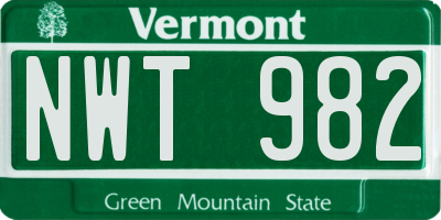 VT license plate NWT982