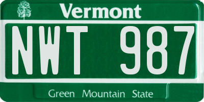 VT license plate NWT987