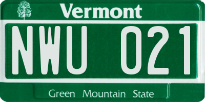 VT license plate NWU021