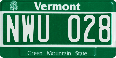 VT license plate NWU028